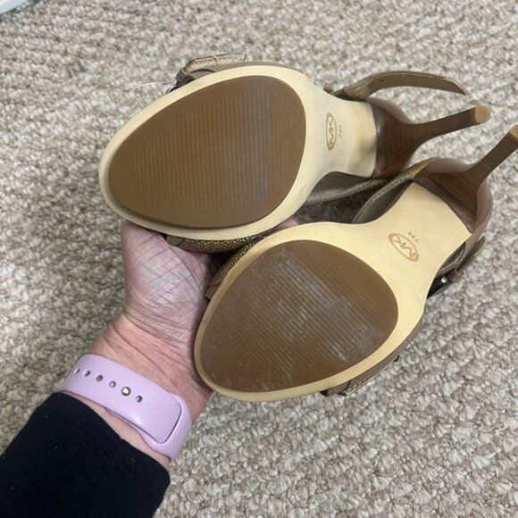 Michael Kors Faith Sandal Heels taupe/gold size 7 - Picture 7 of 13